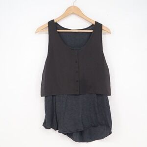 This Korea Layered Asymmetric Tank Top Charcoal Gray Button Front One Size
